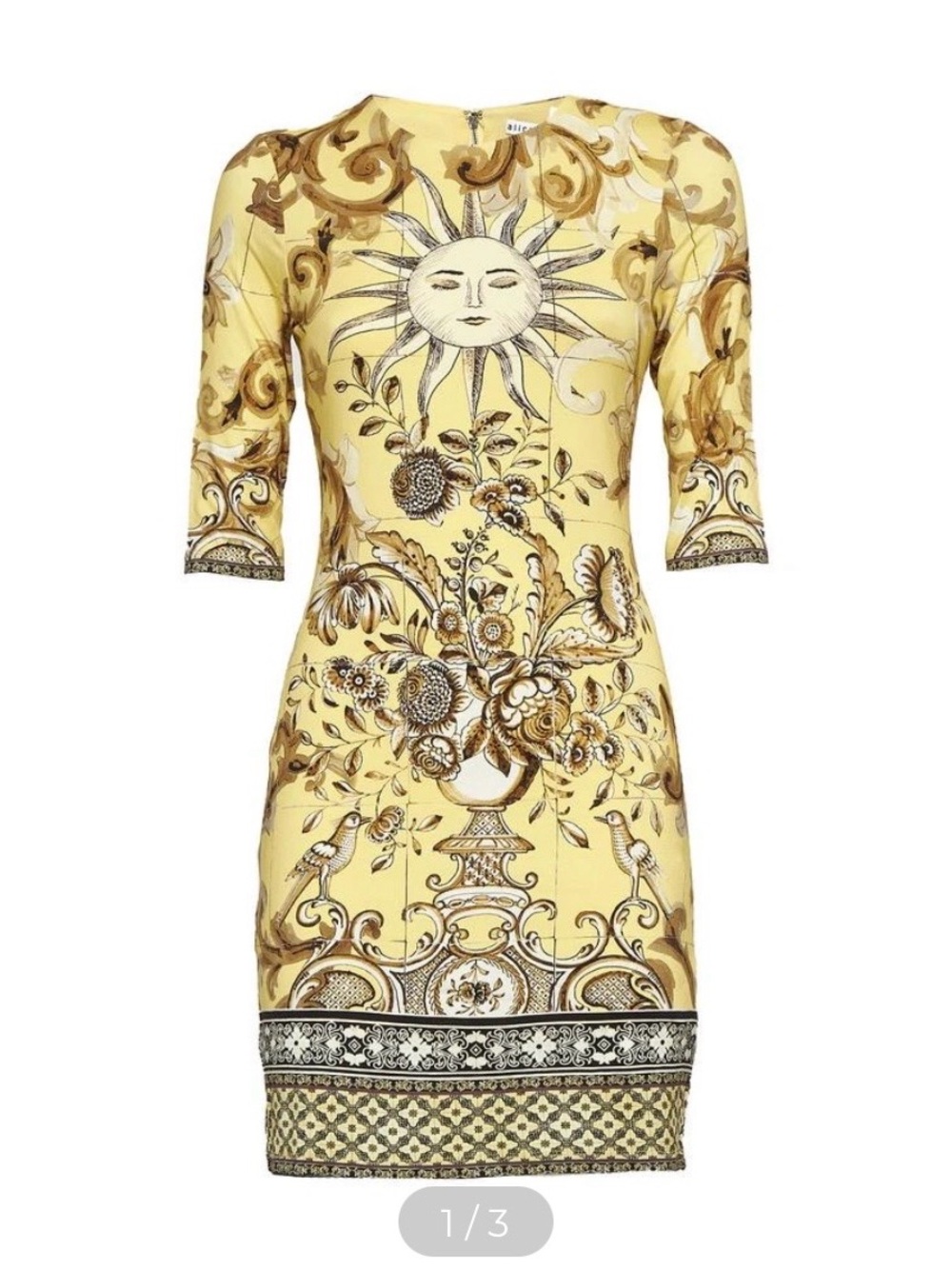 Alice + Olivia Yellow Sun & Baroque Floral Mini Dress